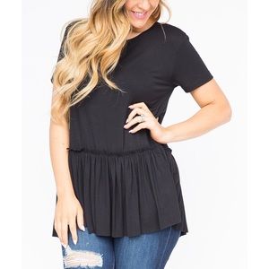 Agnes & Dora Relaxed Ruffle Tee Black